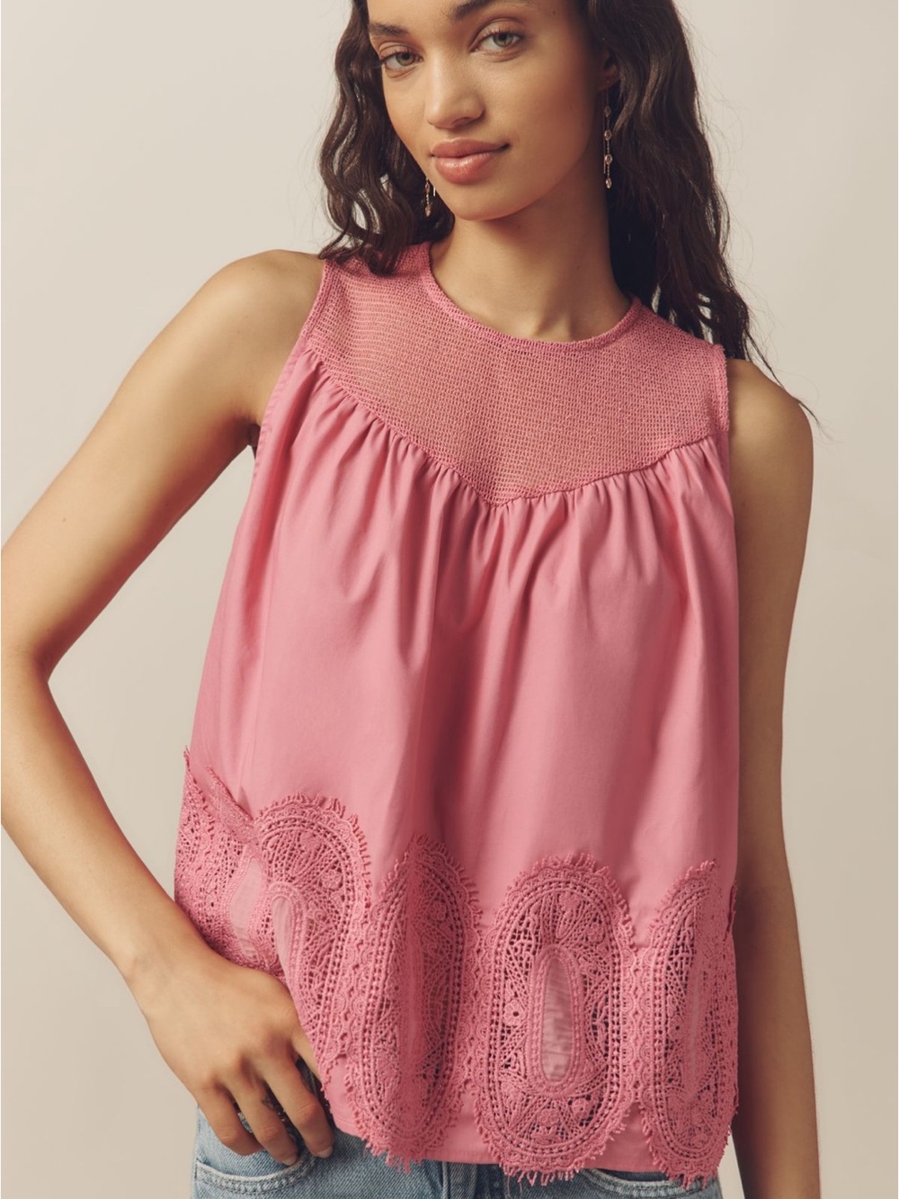 NWT Anthropologie The Iris poplin sleeveless crochet trim by En Elly
